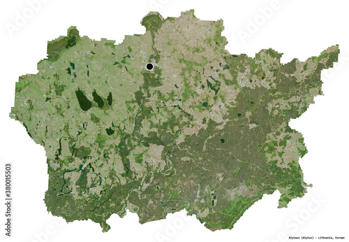 Alytaus, county of Lithuania, on white. Satellite photo