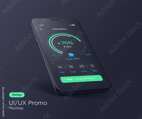 Realistic modern black smartphone mockup. Perspective view vector illustration.