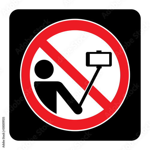 No selfie sign on black background drawing by illustration. do not take selfie icon.