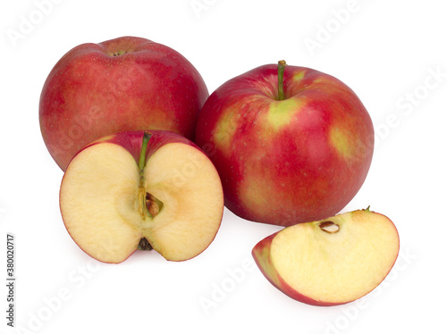 Set of fresh whole and cut apples isolated on a white background
