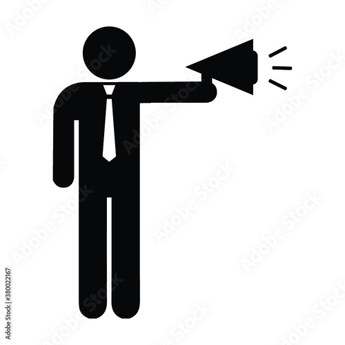 A man with a megaphone icon