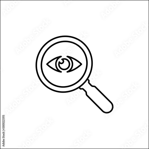 Analysis icon. Icon eye with a magnifying glass. Observation sign