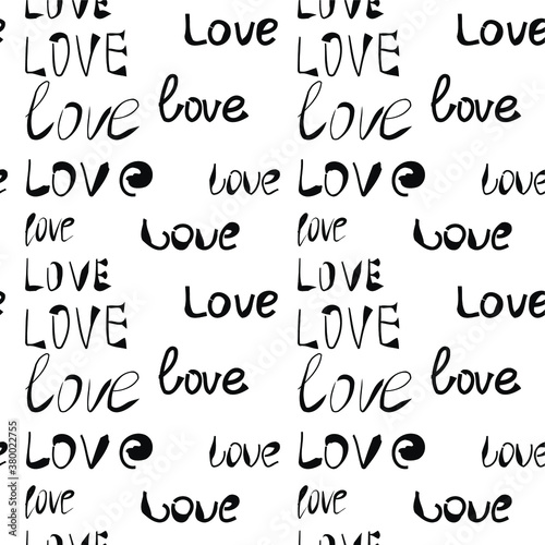 seamless pattern with the word love black and white. strict style for issuing wedding invitations, marriage anniversary. For printing on fabric, paper, postcards,cover, curtains. trend. February 14. 