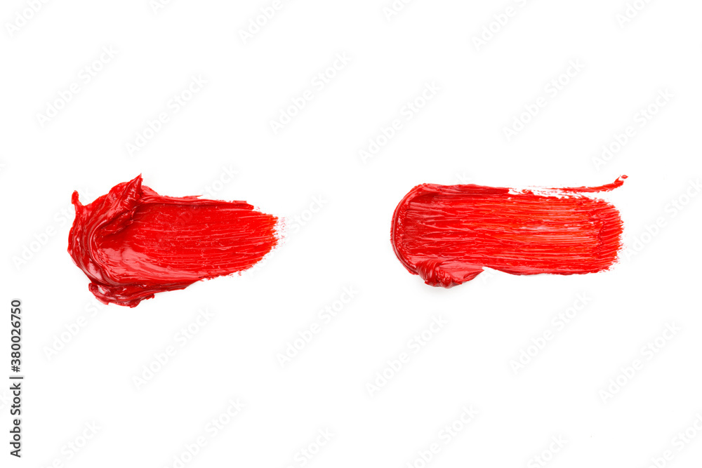 Red colored brush stroke paiting over isolated background, canvas watercolor texture, red lipstick smudge Red colored brush stroke paiting over isolated background, canvas watercolor texture, red lipstick smudge