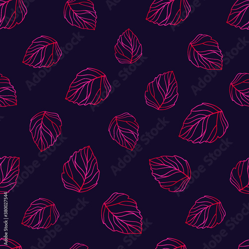 Seamless pattern. Pink abstract leaves on a dark background. Vector illustration for fabric design, print for textile, scarf, underwear and packaging. 