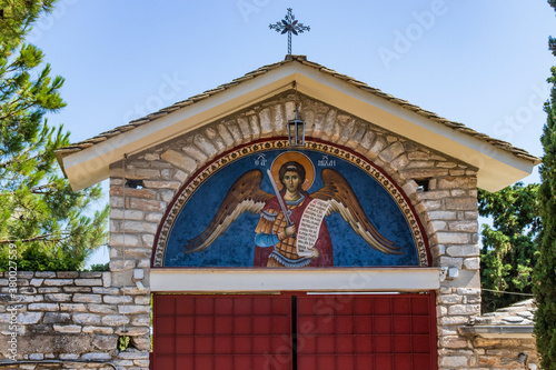 Entrance to the monastery of Archangel Michael on Thasos island Greece