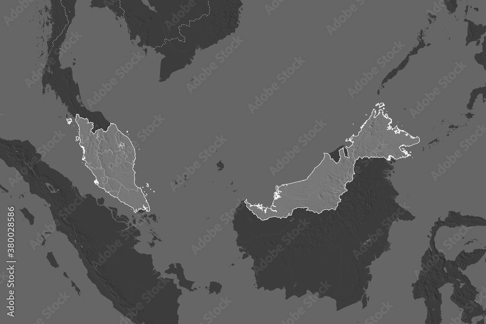 Malaysia borders. Neighbourhood desaturated. Bilevel