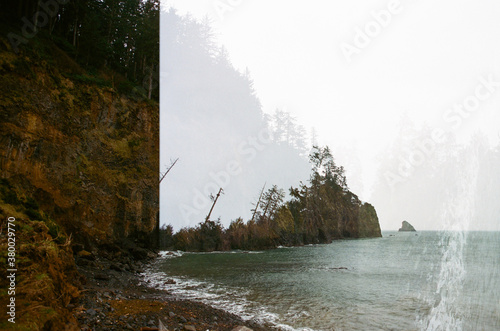 double exposure of rocky coast in oregon