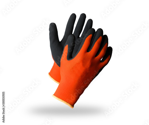 Obraz na plátně Pair of red black protective work gloves isolated on white