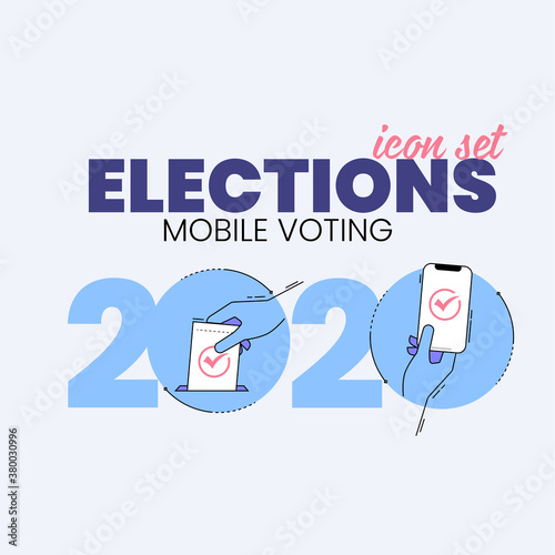 Mobile, Vote, 2020, US, mobile voting, mobile vote, vote 2020 voting 2020 blue, pink, yellow, icons, mobile-first, elections, presidential elections, elections 2020, presidential elections 2020