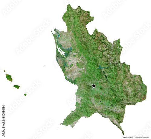 Nayarit, state of Mexico, on white. Satellite