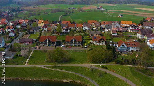 Aerial view of Wetterburg beside the Twistestausee in Hessen, Germany in early spring. photo