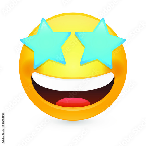 Star Struck Eyes Emoji Vector art illustration design. Emoticon expression graphic round. Avatar kawaii style.