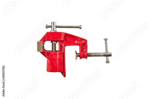 Mechanical hand vise clamp, isolated on white background