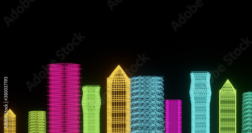 Render with neon city background