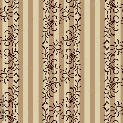 Seamless vertical pattern of decorative branches and stripes. Vector stock illustration eps10. 