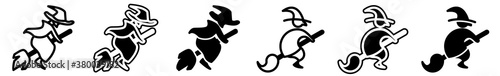 Witch Icon Black | Witches Illustration | Halloween Hag Symbol | Flying Sorceress Logo | Fear Scary Sign | Isolated | Variations