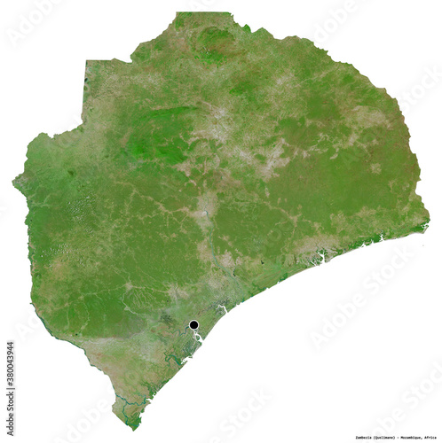 Zambezia, province of Mozambique, on white. Satellite photo