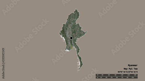 Location of Yangon, division of Myanmar,. Satellite