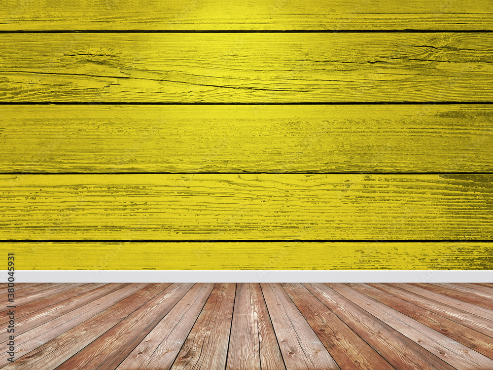 Yellow wood planks wall and floor for background Stock Photo | Adobe Stock