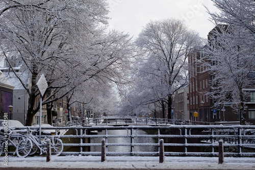 bridge in the snow in Amsterdam
