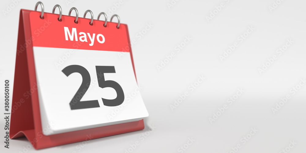 May 25 date written in Spanish on the flip calendar, 3d rendering May 25 date written in Spanish on the flip calendar, 3d rendering