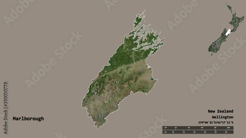 Marlborough, unitary authority of New Zealand, zoomed. Satellite