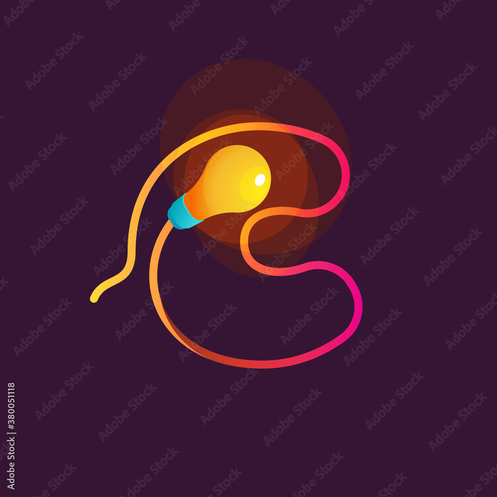 C letter logo made of light bulb and power cable. C letter logo made of light bulb and power cable.