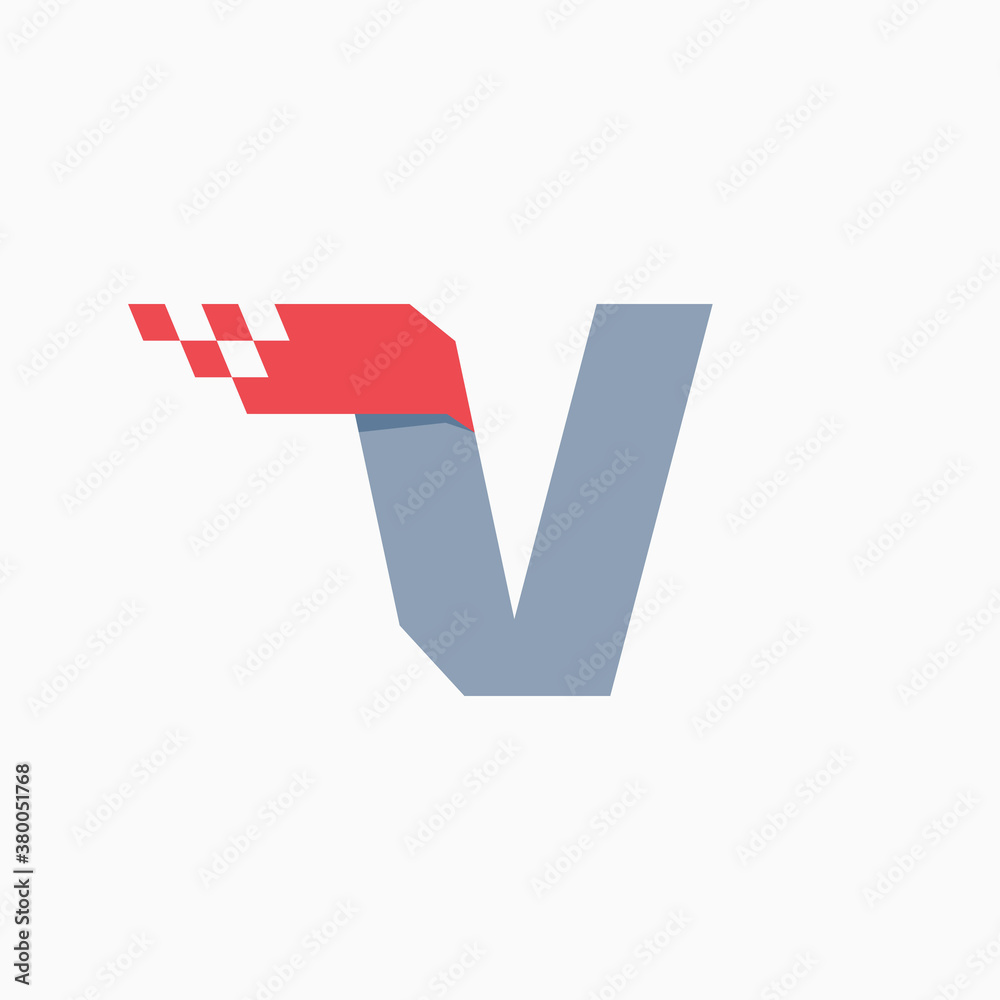 V letter logo with taxi checkered pattern line. V letter logo with taxi checkered pattern line.