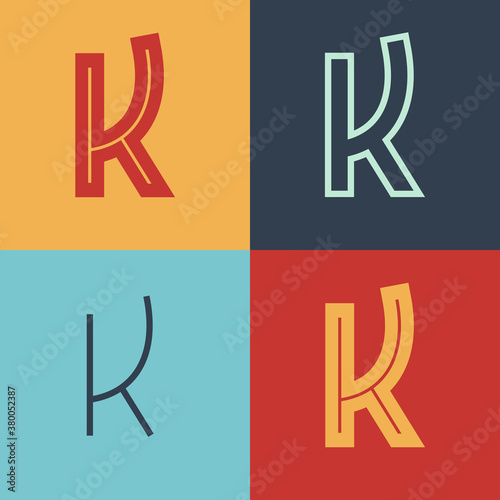 Art Deco inspired letter K logo set with line in the middle.
