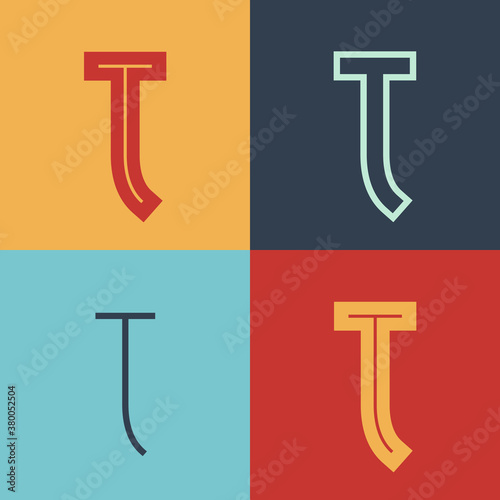Art Deco inspired letter T logo set with line in the middle.