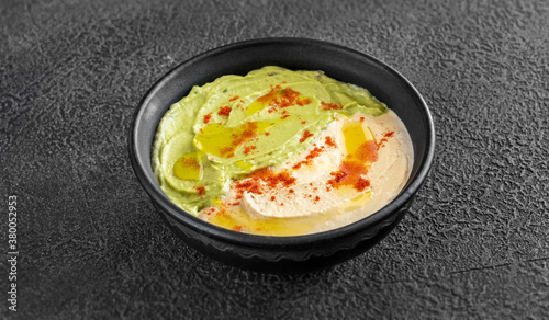 Bowl of guacamole and hummus