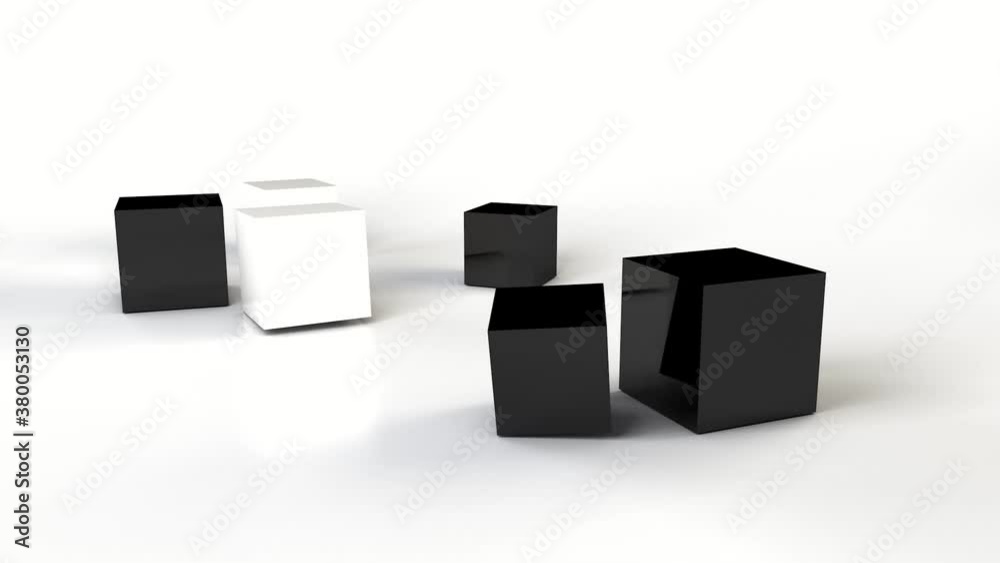 3 D animation ball falling down and hit white and black squares, motion jumping balls