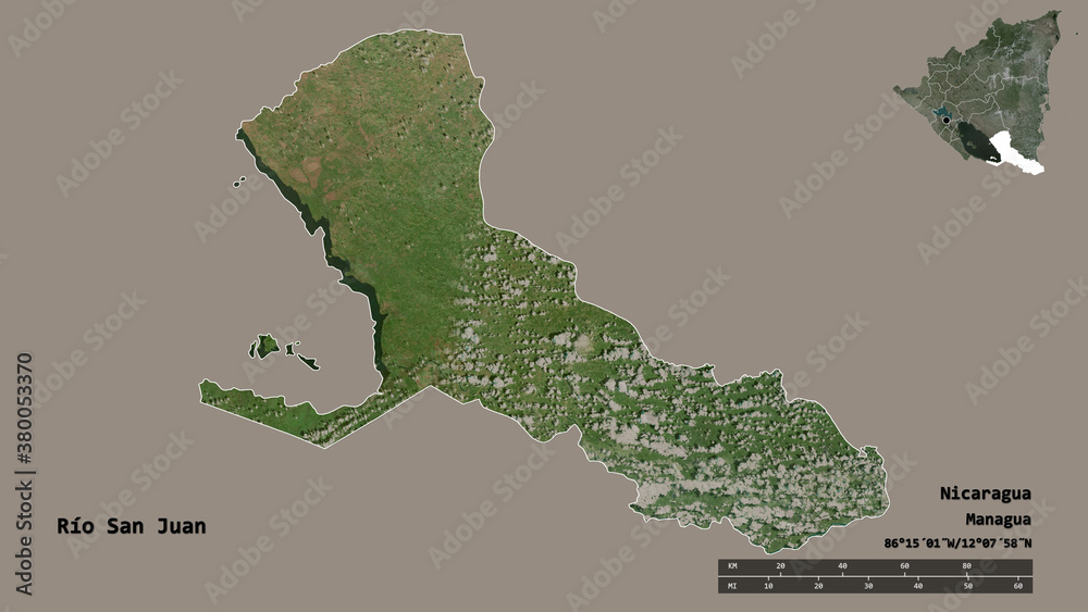 Rio San Juan, department of Nicaragua, zoomed. Satellite Rio San Juan, department of Nicaragua, zoomed. Satellite