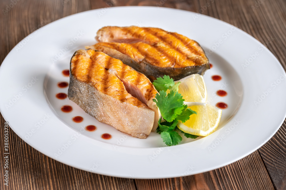 Grilled steaks of Arctic char Grilled steaks of Arctic char