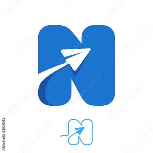 N letter logo set consisting of line and negative space paper plane icons.