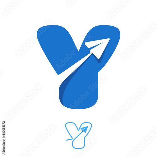 Y letter logo set consisting of line and negative space paper plane icons.