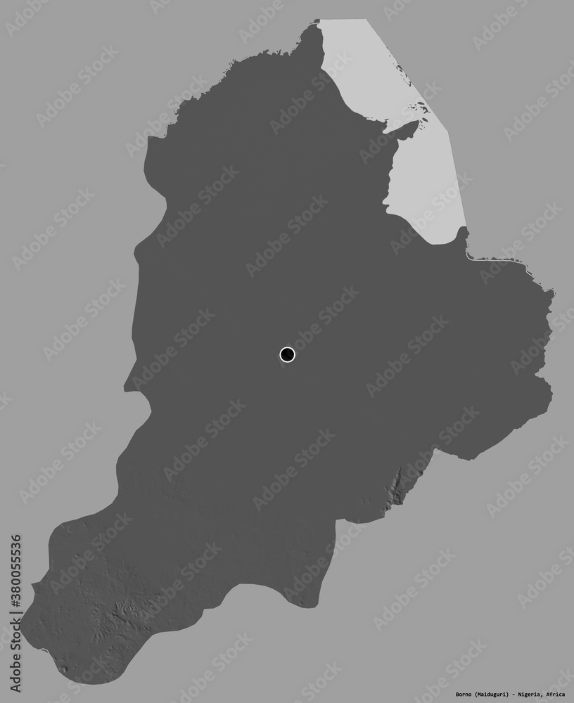 Borno, state of Nigeria, on solid. Bilevel Borno, state of Nigeria, on solid. Bilevel