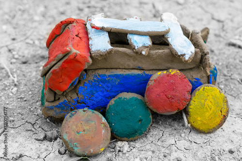 Colorful clay toy made by children.
