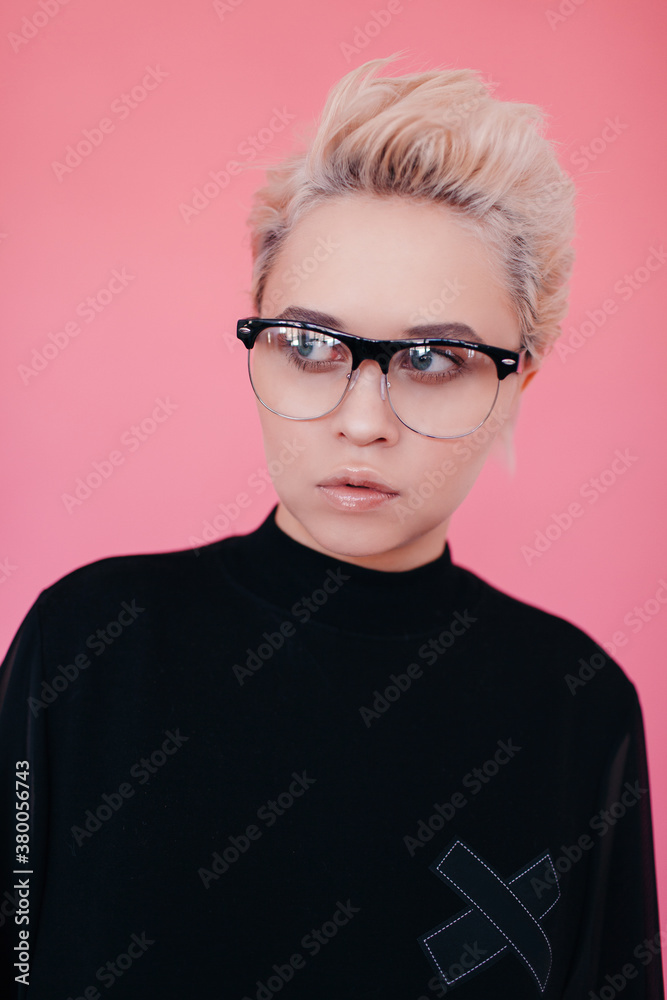 Portrait of cute blonde woman with short hair Portrait of cute blonde woman with short hair