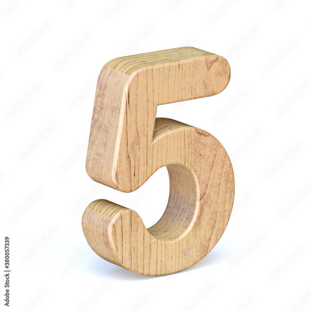 Rounded wooden font Number 5 FIVE 3D Rounded wooden font Number 5 FIVE 3D