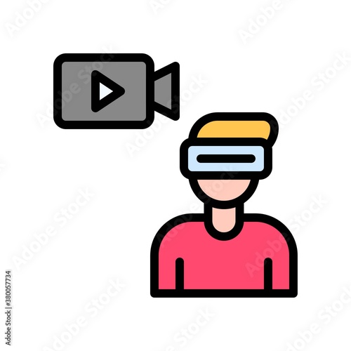 live and streaming related boy with video camera vector with editable stroke,