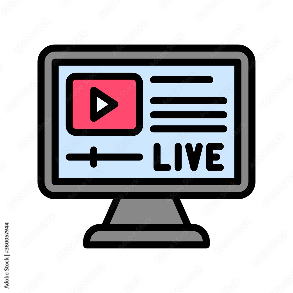 live and streaming related computer screen with play button vector with editable stroke live and streaming related computer screen with play button vector with editable stroke