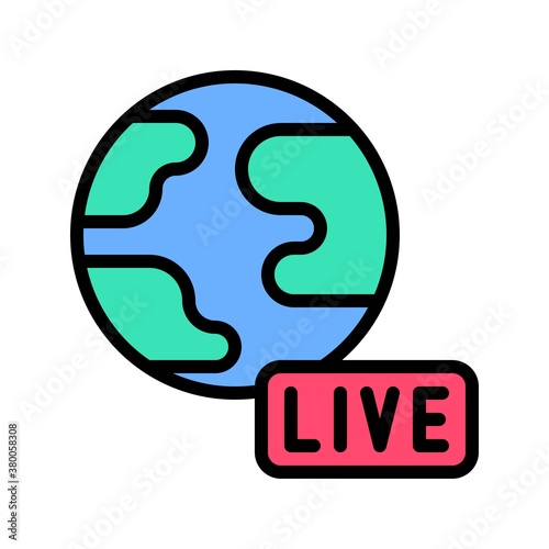 live and streaming related written text with world globe vector with editable stroke,
