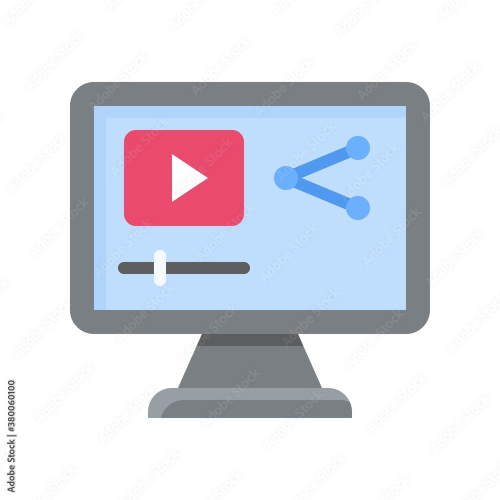 live and streaming related computer screen with play button and share sign vector in flat style, live and streaming related computer screen with play button and share sign vector in flat style,