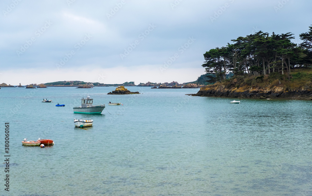 Ile de Brehat island coastline in Brittany, France