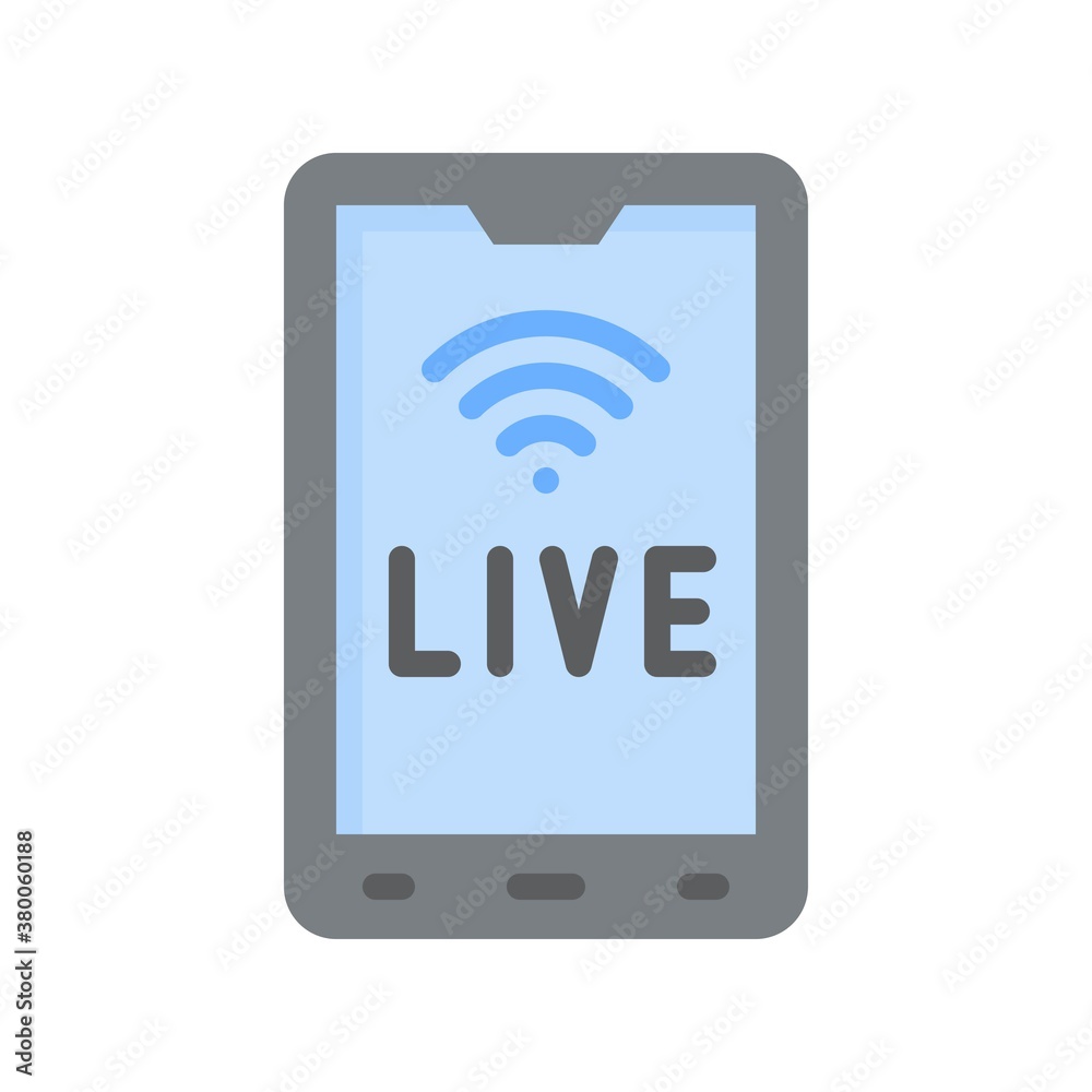 live and streaming related mobile screen with written text and wifi signal vector in flat style, live and streaming related mobile screen with written text and wifi signal vector in flat style,