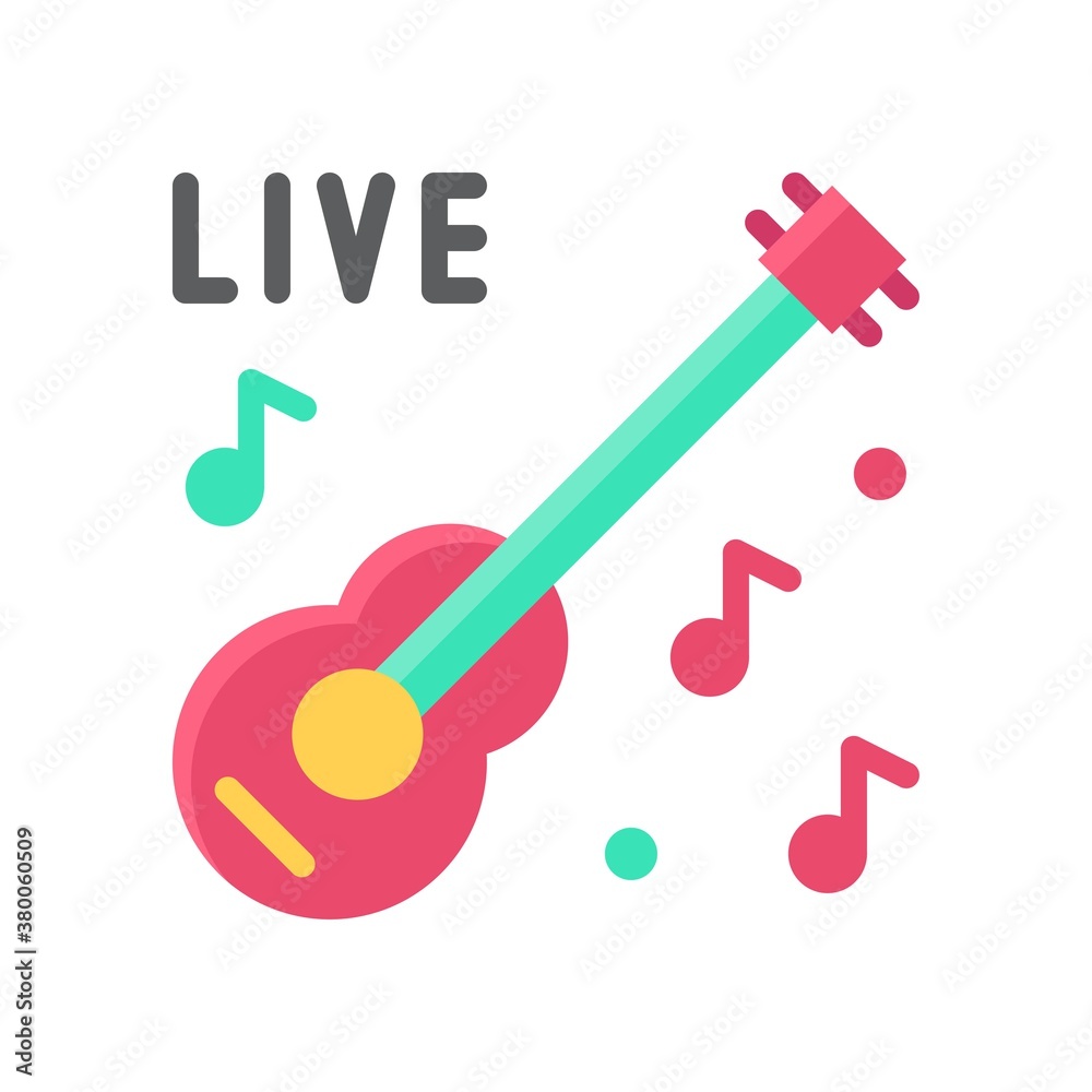 live and streaming related guitar with singing sign and written text vector in flat style, live and streaming related guitar with singing sign and written text vector in flat style,