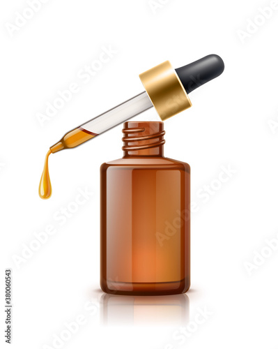 Vector 3d herbal oil pipette skin care bottle