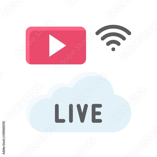 live and streaming related play button with cloud and wifi signals vector in flat style,